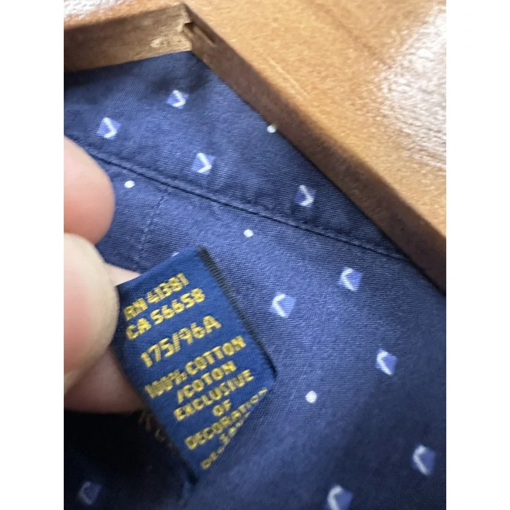Polo Ralph Lauren Shirt Mens Medium‎ Navy Blue Geometric Nautical Prep Office